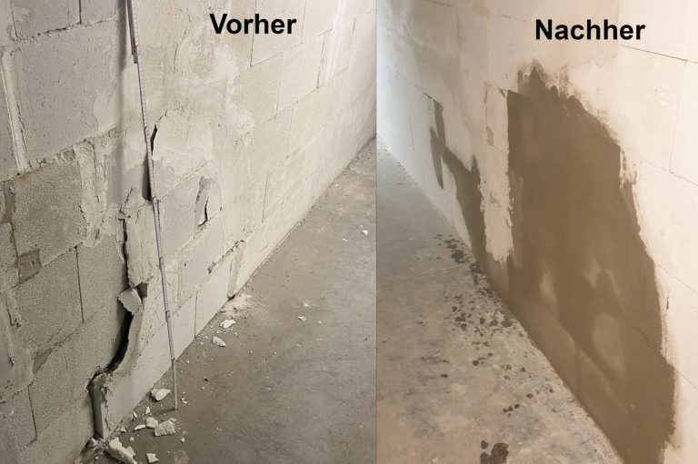 Vorher - Nachherbild Reparierte Wand